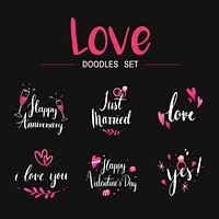 Love doodle set typography vectors