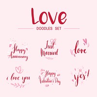 Love doodle set typography vectors