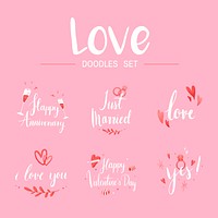 Love doodle set typography vectors