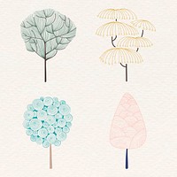 Cute pastel pine tree sticker vector set