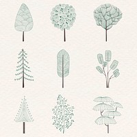 Cute pine tree sticker vector set