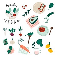 Healthy vegan food set vectors