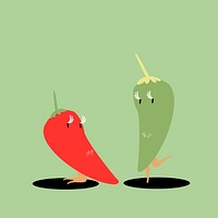 Red and green chilies cartoon character vector