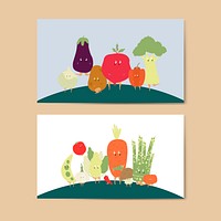 Various vegetable cartoon characters vector set