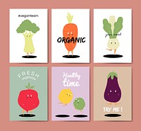 Vegetable cartoons greeting card vector set