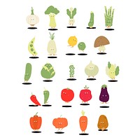 Various organic vegetable cartoon characters vector set