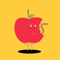 Bitten red apple cartoon character vector