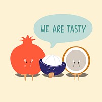 Tropical fruits say we are tasty cartoon character vector