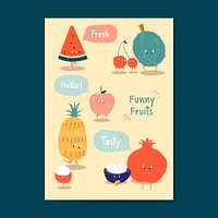 Funny fruit cartoon stickers vector set