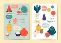 Funny fruits and vegetables vector set