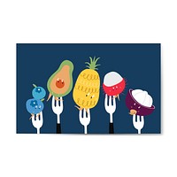 Fresh tropical fruit cartoons on forks vector