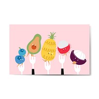 Fresh tropical fruit cartoons on forks vector