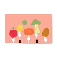Fresh organic vegetable cartoons on forks