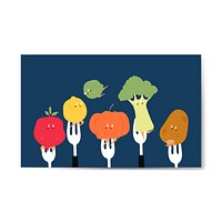Fresh organic vegetable cartoons on forks