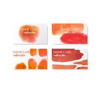 Orange watercolor style card vector set