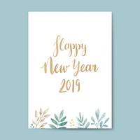 Happy New Year 2019 watercolor card design