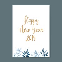 Happy New Year 2019 watercolor card design