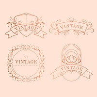 Vintage rose gold art nouveau badge vector set