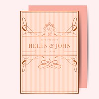 Vintage rose gold art nouveau wedding invitation mockup vector