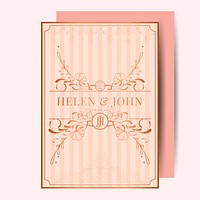 Vintage rose gold art nouveau wedding invitation mockup vector