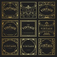 Set of vintage golden art nouveau elements vector