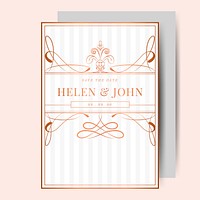 Romantic vintage art nouveau wedding invitation card mockup vector