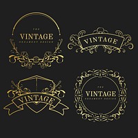 Set of vintage golden art nouveau elements vector