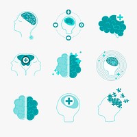 Brain and mental health icons vector set