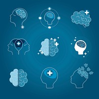 Brain and mental health icons vector set