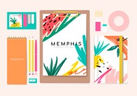 Summer memphis design stationery vector