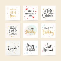 Festive holiday cards with typography vector