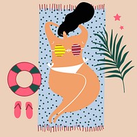 Woman tanning at the beach vector