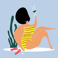 Woman enjoying a summer drink vector