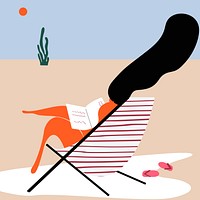 Woman tanning at the beach vector