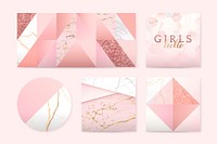 Pink feminine geometric background vectors set