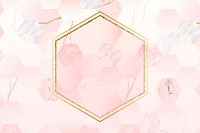 Gold hexagon frame on pink background vector