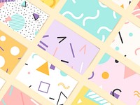 Colorful geometric memphis style cards set