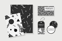 Memphis patterned office supplies vector set