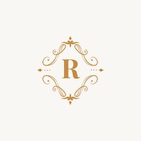 Vintage baroque R badge design