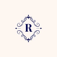 Vintage baroque R badge design