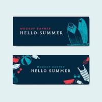 Hello summer mockup banners vector set