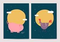 Year of the pig and the rooster vectors