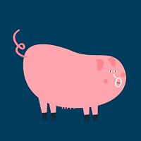 Cute pig animal psd on blue background design element