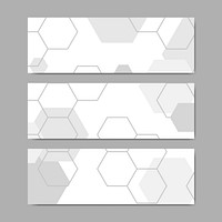 Gray hexagon geometric pattern banner vectors set
