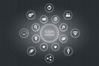 Gray social media technology icons background vector