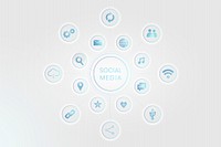 Blue social media technology icons background vector