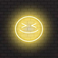 Yellow neon grinning face emoji vector