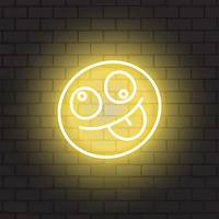 Yellow neon emoji with tongue vector