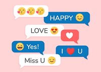 Valentine social media emoji in speech bubbles vector