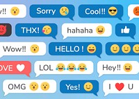 Social media emoji in speech bubbles patterned background vector